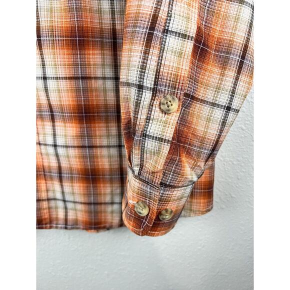 Duluth Trading Large Orange Plaid Long Sleeve Button Down Shirt - Picture 4 of 9